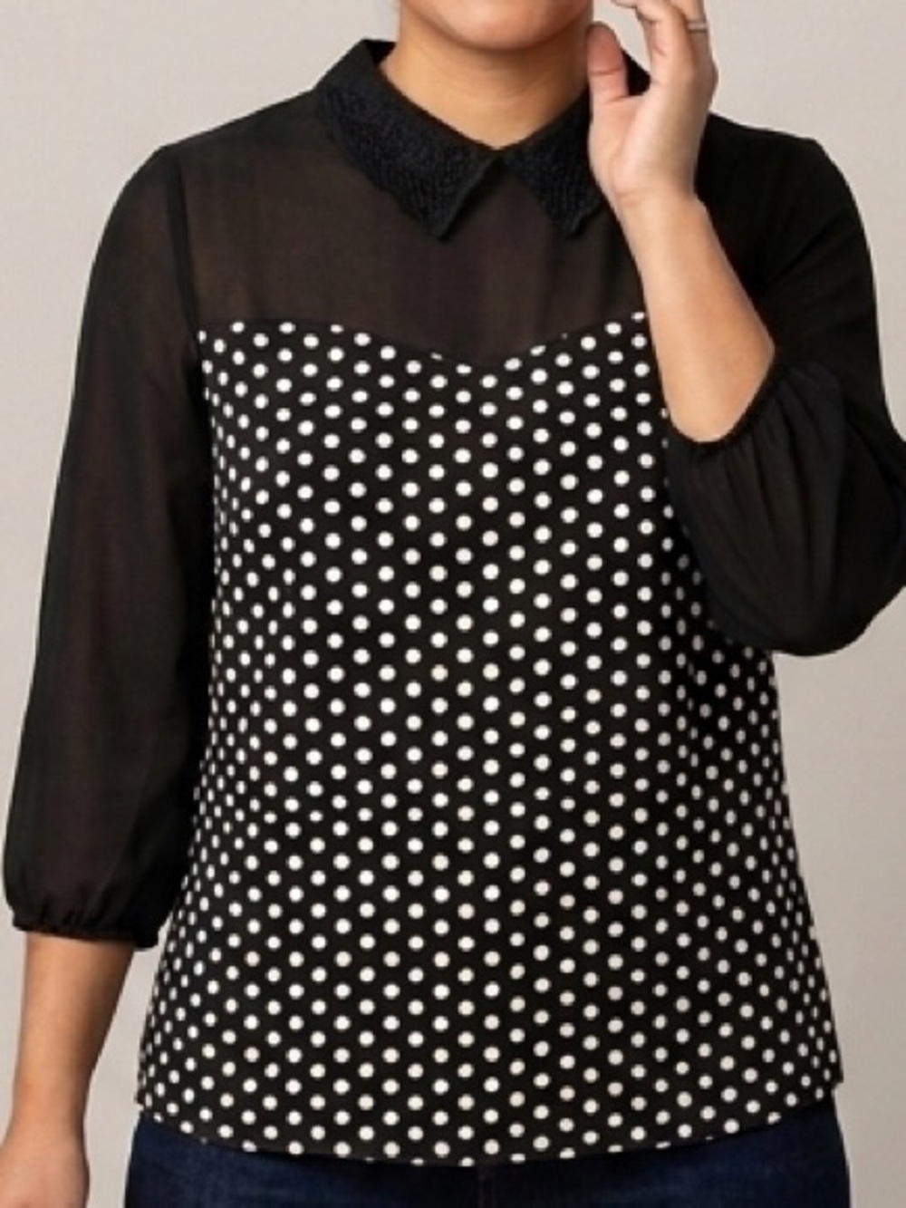 Faith & Joy Polka Dot Blouse with Lace Collar